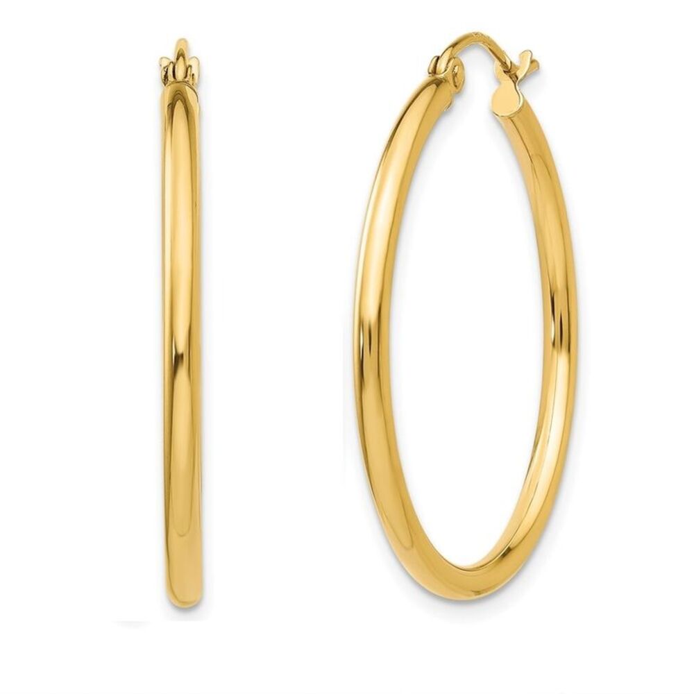 10K Yellow Gold 1.20 inch Classic Round Hoop Earrings for Women